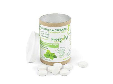 Pasta de dientes masticable Frescoryl. Pot de 50 tabletas de menta, fórmula 100% natural y certificada de Natrue Embalaje Deteriorado Online Hot Sale