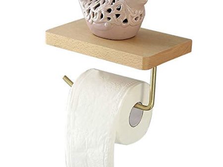 Aoory - Portarrollos de Papel higiénico (Madera Maciza, latón, para Montar en la Pared, con Soporte para teléfono, Soporte de Madera de Haya) Reacondicionado Sale